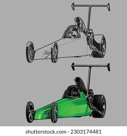 green drag race racing car isolated in white background for business elements, screen printing, digital printing,DGT,DFT and poster.