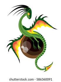 Green dragon and brown sphere