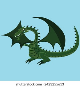 Green dragon cartoon illustrations flying wild creature of power and wisdom