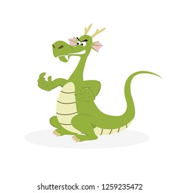 Green dragon cartoon vector isolated on white background.