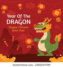 Green dragon celebrating chinese new year.