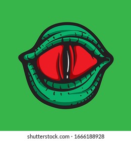 Green dragon eye. Fierce myth animal. Reptile eye. Isolated vector illustration