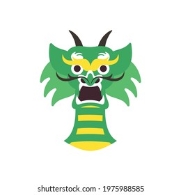 Green Dragon Face Icon Mascot Character. Vector Flat Cartoon Isolated On White Illustration. 