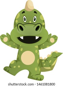 Green dragon is feeling happy, illustration, vector on white background.