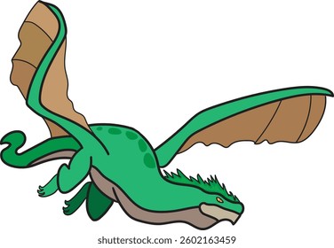 Green Dragon Flying with Brown Wings