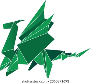 A green dragon in the form of origami