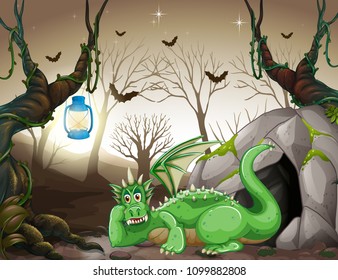 A Green Dragon in Front of c illustration