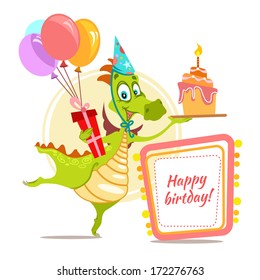 green dragon for happy birthday card