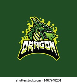 green dragon head with fire and wings e sport logo vector isolated