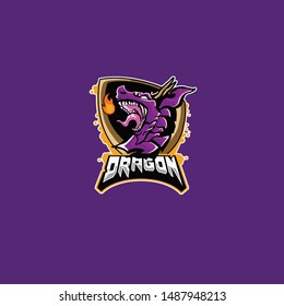 green dragon head with fire and wings e sport logo vector isolated
