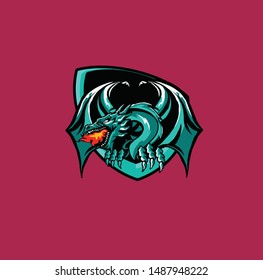 green dragon head with fire and wings e sport logo vector isolated