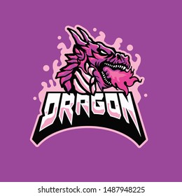 green dragon head with fire and wings e sport logo vector isolated