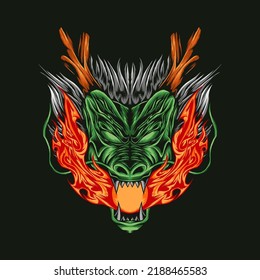 green dragon head illustration design