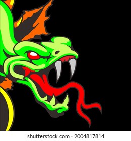 green dragon head logo sticking out tongue isolated black background