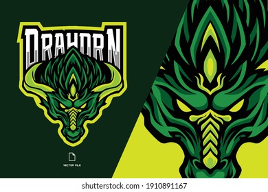 green dragon head mascot esport logo illustration, game team