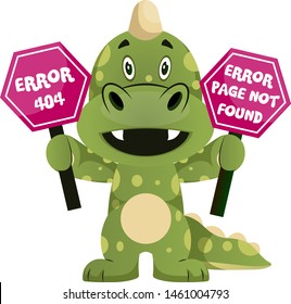 El dragón verde sostiene un signo de error, ilustración, vector sobre fondo blanco.