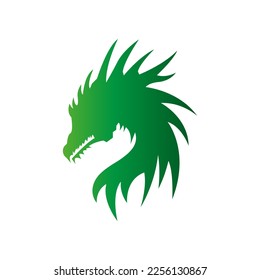 Green dragon illustration. Cut out isolated vector image, dragon head silhouette with green gradient. Symbol of New Year 2024. Chinese dragon, fairy and fantastic serpent, fantazy monster, for cricut.