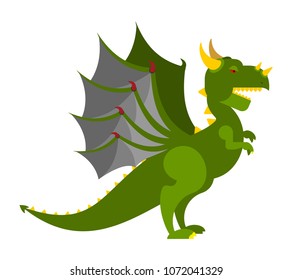 Green Dragon isolated. Mythical Monster with wings. Terrible huge beast. Vector illustration
