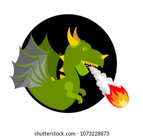 Green Dragon isolated. Mythical Monster with wings. Terrible huge beast. Vector illustration
