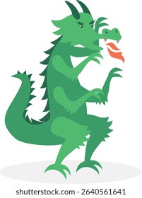 Green dragon isolated on white background. Vector illustration in flat style.