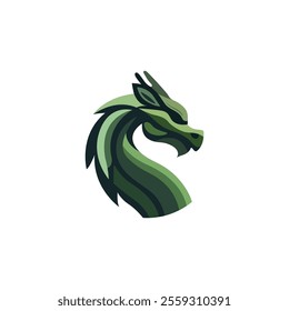 Green dragon logo. Simple mythical dragon icon. Fantasy dragon silhouette icon from the side. Stylish leviathan in Chinese style. Vector illustration.