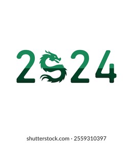 Green dragon logo of year 2024. Simple mythical dragon icon. Fantasy dragon silhouette icon from the side. Stylish leviathan in Chinese style. Vector illustration.