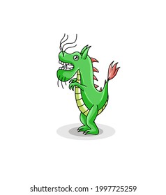 green dragon monster vector illustration in simple flat style.