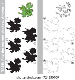 Green Dragon Mother and her baby to find the correct shadow, the matching educational kid game to compare and connect objects and their true shadows, simple gaming level for preschool kids.