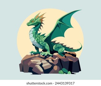 Green dragon on the rocks.