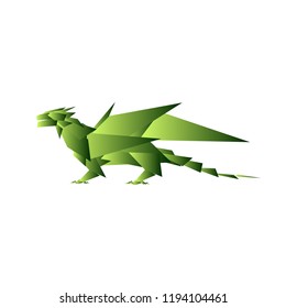 Green dragon on white background. Logo of gradient green fantasy dragon.