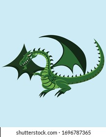 
dragón verde con alas abiertas sobre fondo azul