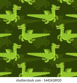 Green dragon pattern seamless. Flying monster background. Vector texture
