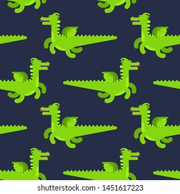 Green dragon pattern seamless. Flying monster background. Vector texture