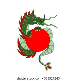 green dragon with red circle