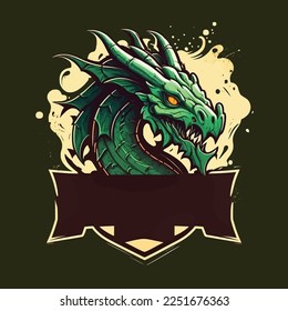 Green Dragon with red eyes, esports mascot design, gaming logo template, illustration