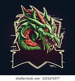 Grüner Drachen mit roter Augengrafik, unterstützt Maskottdesign, Logo-Vorlage für Spiele