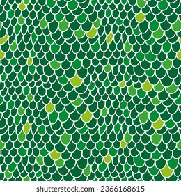 Green Dragon scales hand drawn seamless pattern. Doodle style art