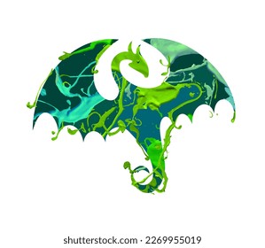 Green Dragon sign. Symbol of 2024 year. Vector silhouette of paint. Icon on white background