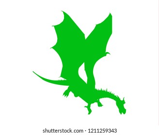 Green dragon silhouette, isolated on white