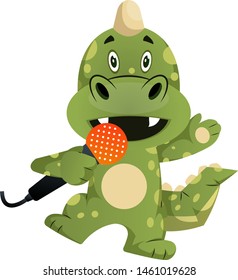 Green dragon is singing, illustration, vector on white background.