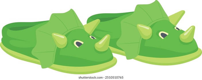 Green dragon slippers cartoon icon. Cute dino shoes isolated on white background