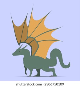 A green dragon with a tail and wings on it