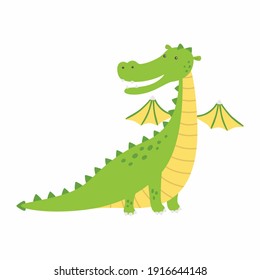 Green dragon, vector illustration in cartoon style