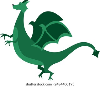 Green dragon vector illustration. Cute dragons in cartoon style