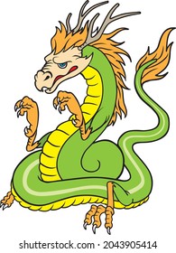 Ilustración vectorial del Dragón Verde aislada en fondo blanco