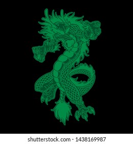 Green dragon vector illustration style with black background