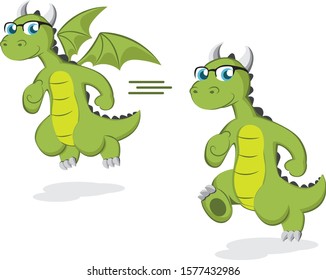 green dragon walking and flying