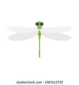 Green dragonfly bug. Cute flat dragonfly icon. Vector isolated on white
