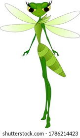green dragonfly with large yellow eyes and light green wings