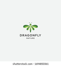 Green dragonfly logo design template - vector